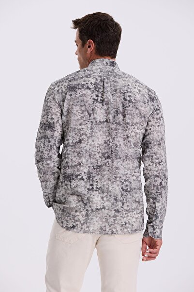 Jakamen Black Patterned Button Collar Comfort Fit Shirt