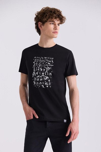 Jakamen Μαύρο μπλουζάκι με λαιμόκοψη Slim Fit Knitwear