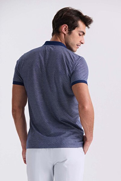 Jakamen Μπλουζάκι με γιακά πόλο με μοτίβο Navy Blue Classic Fit με τσέπες