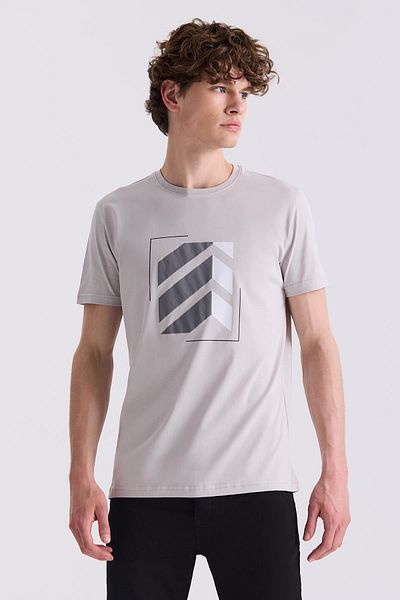 Jakamen Γκρι Slim Fit T-shirt με Λαιμόκοψη Crew