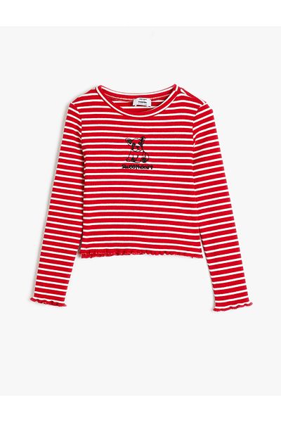 Koton Long Sleeve Crew Neck - Dog Embroidered Ribbed T-Shirt