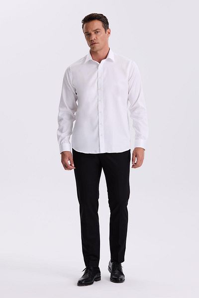 Jakamen Λευκό Comfort 100% βαμβακερό πουκάμισο χωρίς σιδέρωμα