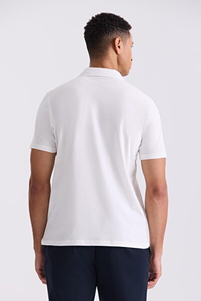 Jakamen White Slim Fit Zippered Polo Neck T-Shirt