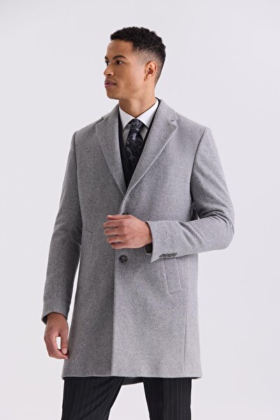 Jakamen Gray Comfort Fit Mono Collar Side Pocket Stamp Coat