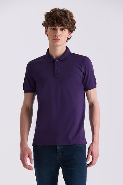 Jakamen Μωβ Slim Fit Polo T-shirt με λαιμόκοψη