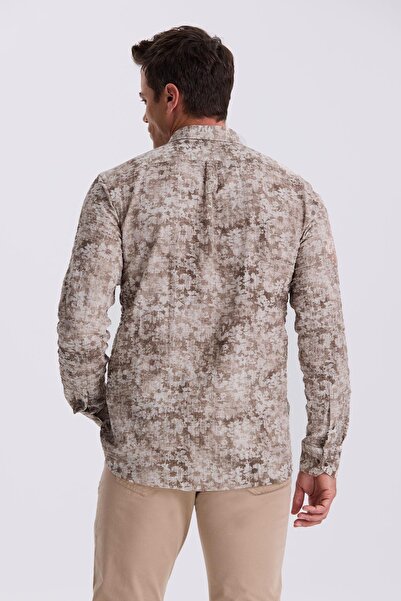 Jakamen Πουκάμισο με μοτίβο καφέ με κουμπιά γιακά Comfort Fit