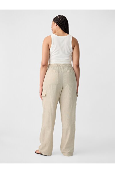 GAP Kadın Bej Keten Karışımlı Paraşüt Kargo Pantolon