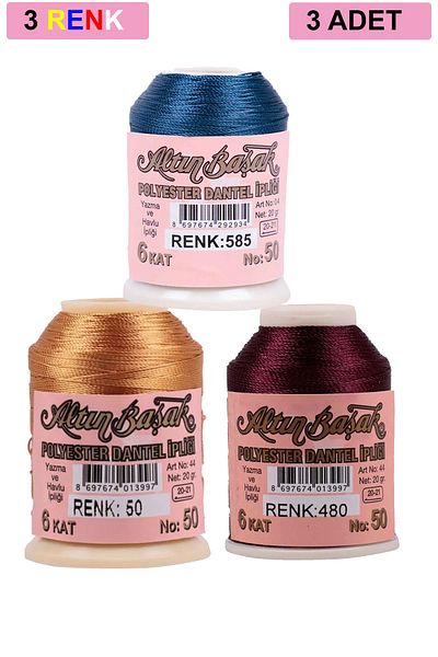 Heez 3 Pieces Altinbasak Oya And Lace Floss 20 gr - Royaleks - No: 050 - 480 - 585