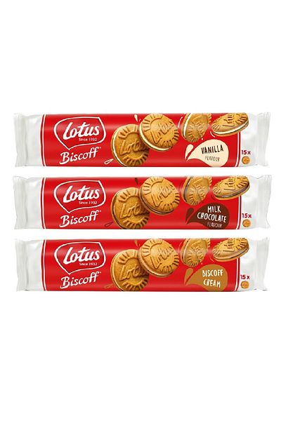 Lotus Biscoff Sandwich - Vanilla Cream, Spreadable Cream Chocolate, Biscuit 150