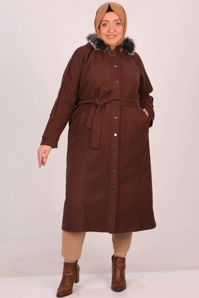 Eslina 33089 Παλτό Snap Stamp Plus Size-Καφέ