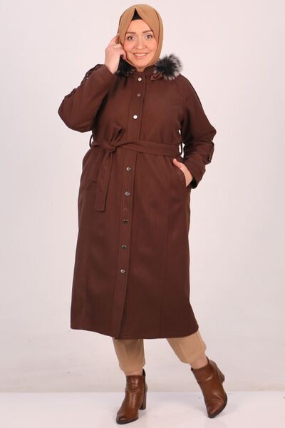 Eslina 33089 Παλτό Snap Stamp Plus Size-Καφέ