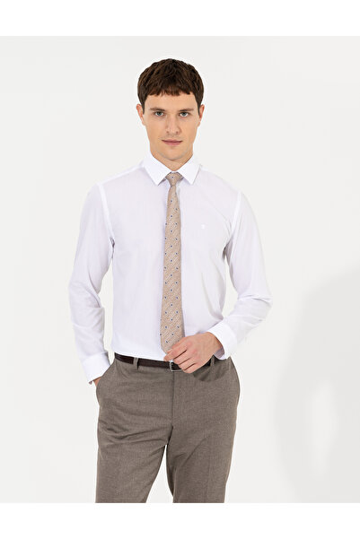 Pierre Cardin قميص كلاسيكي أبيض بقصة ضيقة وأكمام طويلة 50255292-VR013