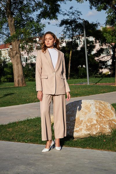 LOVELF Shawl Collar Striped Set