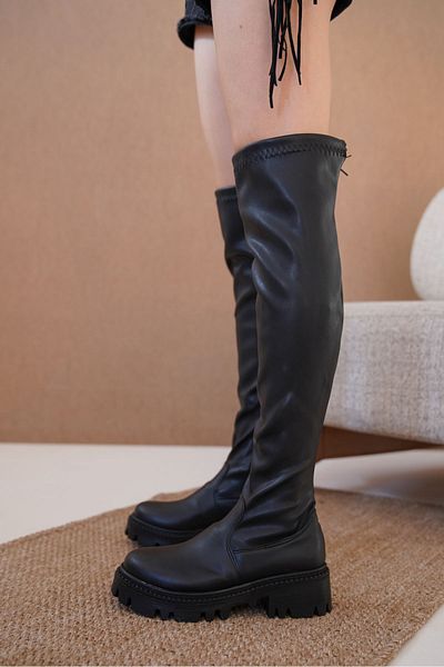MODAADAM Γυναικείες Stretch μπότες Verity Above Knee - Μαύρο-δερμάτινο