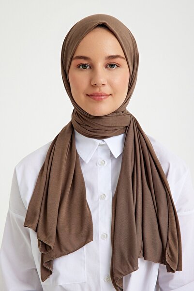 QANU Βαμβακερό χτενισμένο σάλι σε χρώμα βιζόν