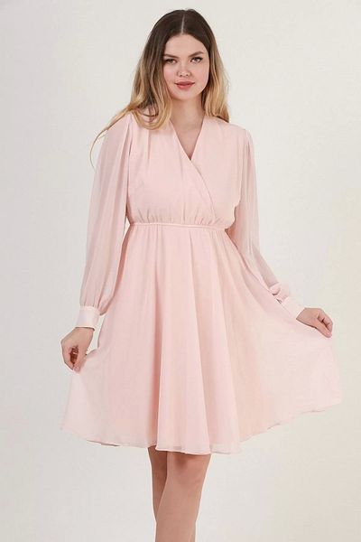 rapellin Double-breasted Collar Elastic Waist Chiffon Dress 1782-cream