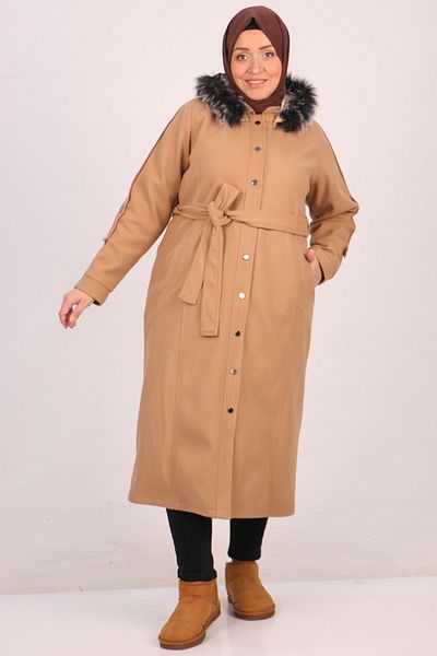 Eslina 33089 Кашмирено палто с тик-так отпред, голям размер, цвят норка