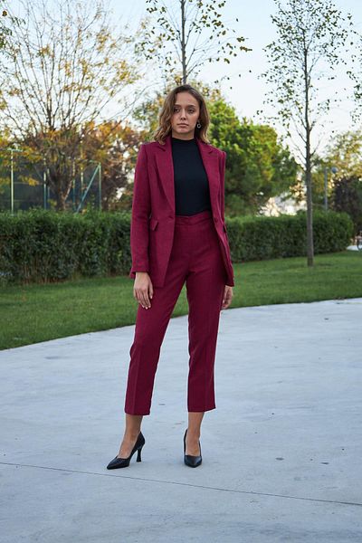 LOVELF Set cu efect de lână Burgundy cu un singur nasture