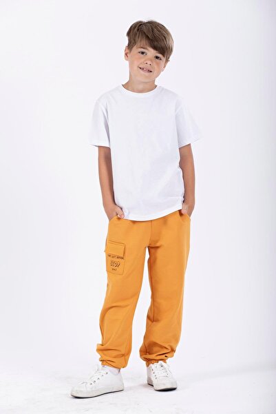 zepkids Don't Left Nothıng Stop You Text Printed Mustard Color Boy's Tracksuit Single Bottom