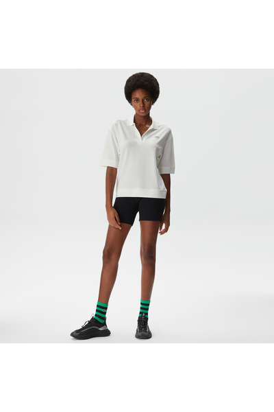 Lacoste Біла жіноча футболка-поло вільного крою з V-подібним вирізом