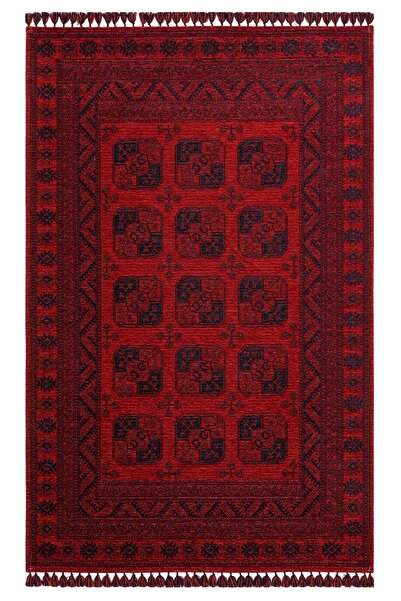 Eko Halı Buhari Bhr 01 Red Afgan Yağcıbedir Desenli Hav Toz Vermez Yıkanabili...