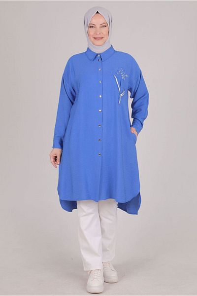 Moda Rosa 24y23025 - Indigo Blue Large Size Hijab Tunik