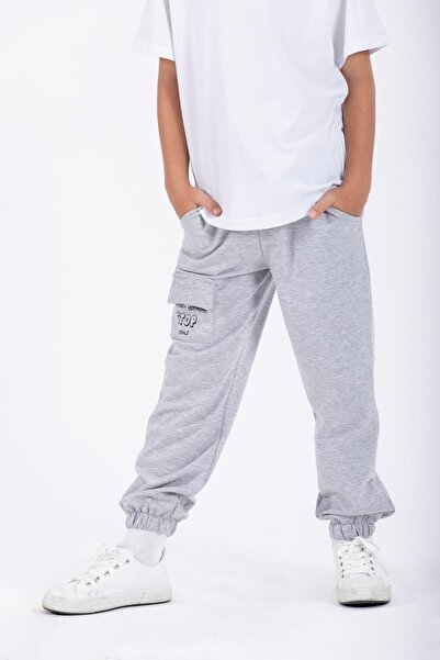 zepkids Don't Left Nothıng Stop You Text Printed Gray Color Boy's Tracksuit Single Bottom