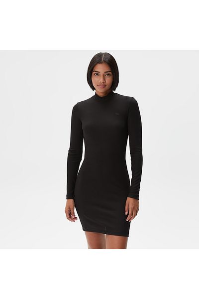 Lacoste Women's Slim Fit Long Sleeve Stand Collar Black Dress
