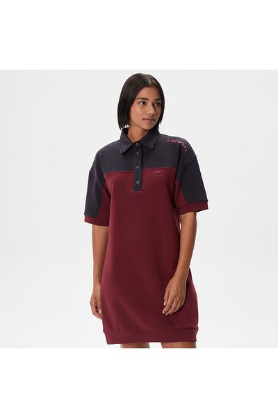 Lacoste Women's Regular Fit Short Sleeve Polo Neck Color Block Burgundy Dress