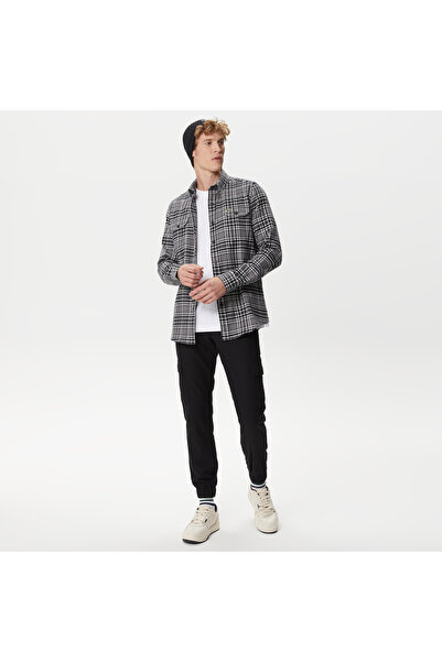 Lacoste Erkek Regular Fit Düğmeli Yaka Ekose Siyah Gömlek