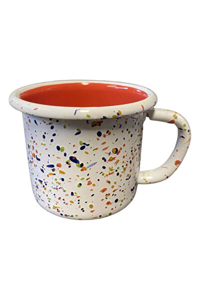 Bidoluraf Sıçratma Desenli Emaye Kupa 350ml Somon (ÇORBA KUPASI)-kiremit