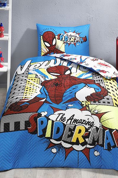 Özdilek Spiderman New York Husă de pilota matlasată pentru copii, cu licență Disney, cearșaf de pat elastic
