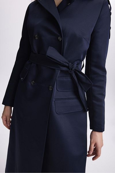 Zühre Navy Blue Shoulder and Belt Detailed Trench Coat - 13636