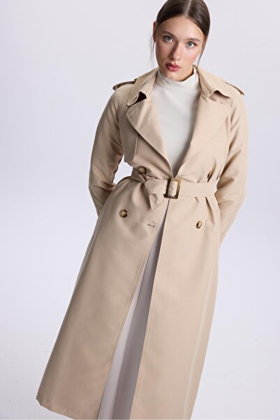 Zühre Omuz Apoletli Sırt Detaylı Bej Trençkot 13563