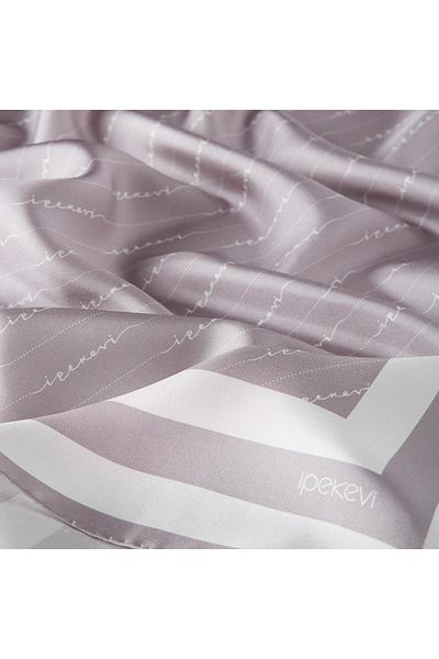 ipekevi Eșarfă din mătase twill - Signature în dungi - Liliac