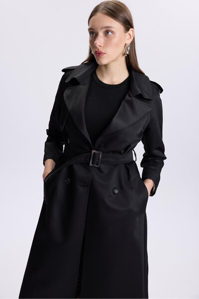 Zühre Black Trench Coat - with Shoulder Epaulettes and Back Detail 13563