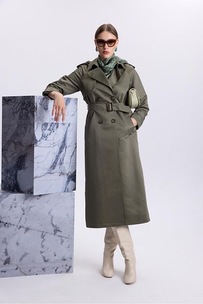 Zühre Khaki Trench Coat 13563 - with Shoulder Epaulettes and Back Detail