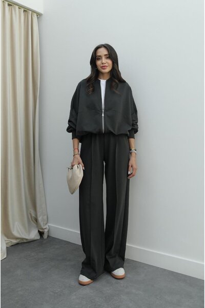 Havoş Σετ φόρμας φούτερ με φερμουάρ Khaki Faye