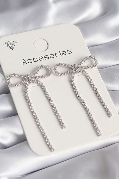 BAROKASTORE 6ar1ss Eye-catchinG EleGance - Silver zircon Cubic zirconia Bow Model EarrinGs | Stylish Team DesiGn