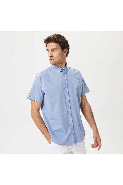 Nautica Erkek Mavi Classic Fit Kısa Kollu Gömlek