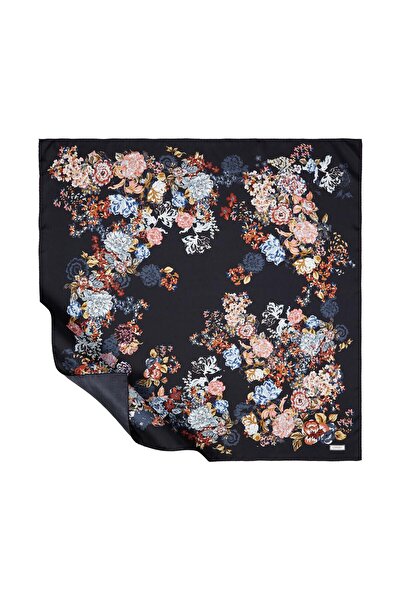 ipekevi Eșarfă de mătase İpekevi Twill - Model Yalı Bahçesi - Negru