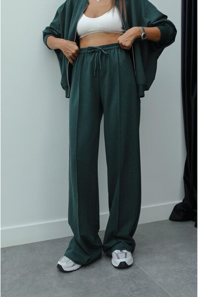 Havoş Faye Emerald Green Zippered Sweatshirt and Sweatpants Set