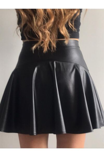 AL&SU BUTİK Dámské černé kožené mini šortky sukně