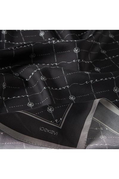 ipekevi Μεταξωτό μαντήλι Twill - Μονόγραμμα - Μαύρο Ασημί