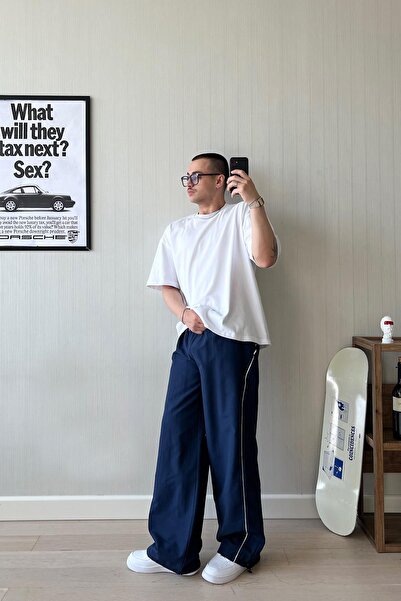 Flaw Wear Navy Blue Sweatpants with Piping Transition