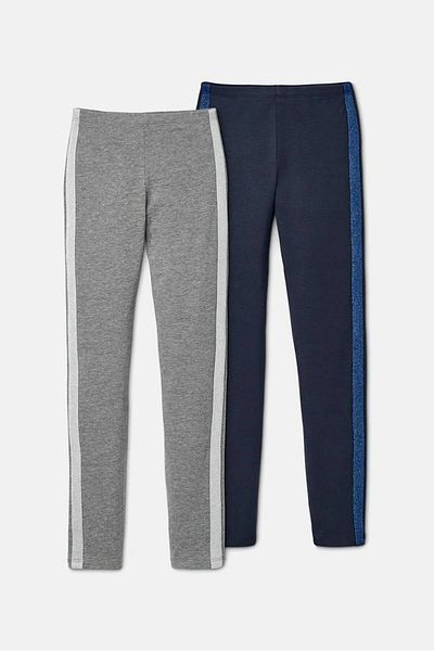 Tchibo Kid Girls 2 Pcs Heather Leggings, Grey Heather And Navy