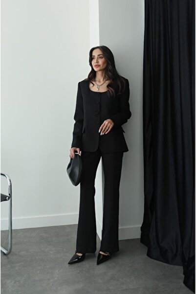 Havoş Siyah Yuvarlak Yaka Ceket Pantolon Takım