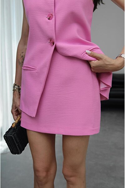 Havoş Σετ λινό φούστα και γιλέκο Victor ανοιχτό ροζ