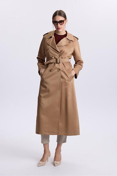 Zühre Καμηλό χρώματος μαρκίζα ώμου Trench coat 13563 - Λεπτομέρεια πλάτης