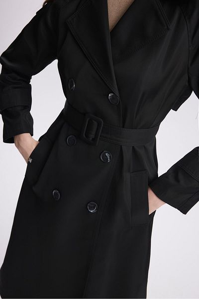 Zühre Black Belted Double Breasted Collar Trench Coat 13365
